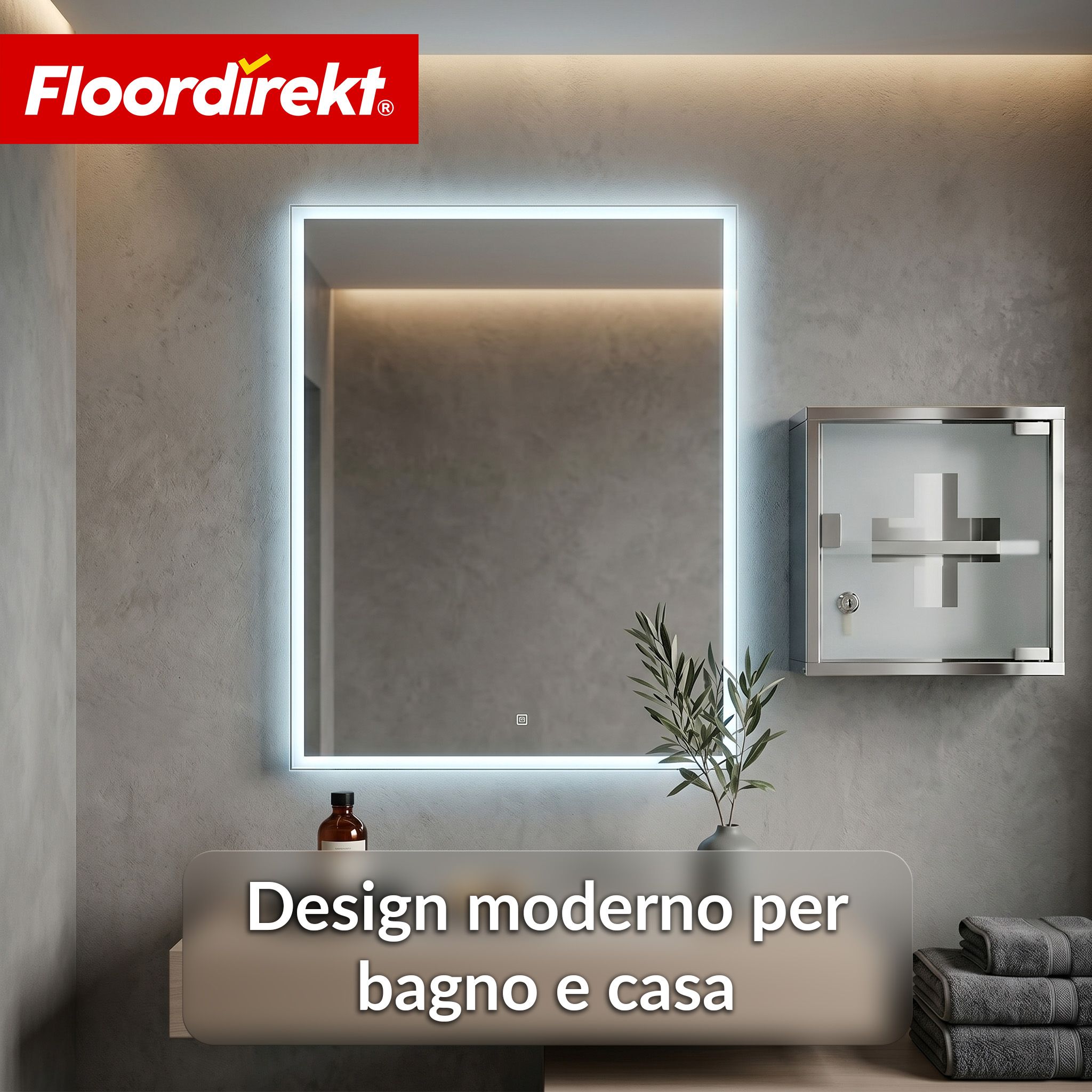 KARAT Armadietto medicinali Allen con anta in vetro argento 30 x 30 cm 2 scomparti