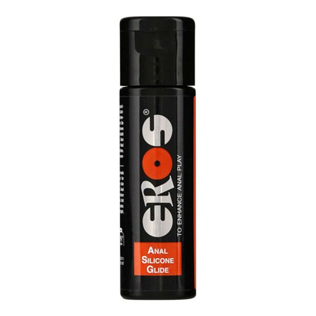 Flacone nero con tappo nero. Scritta: EROS, Anal Silicone Glide.