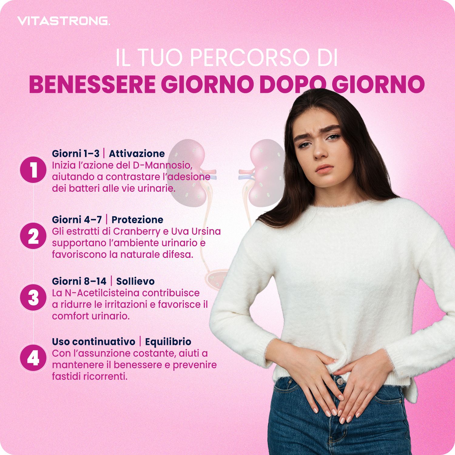 Confezione Vitastrong VitaCyst, ingredienti e sigilli.
