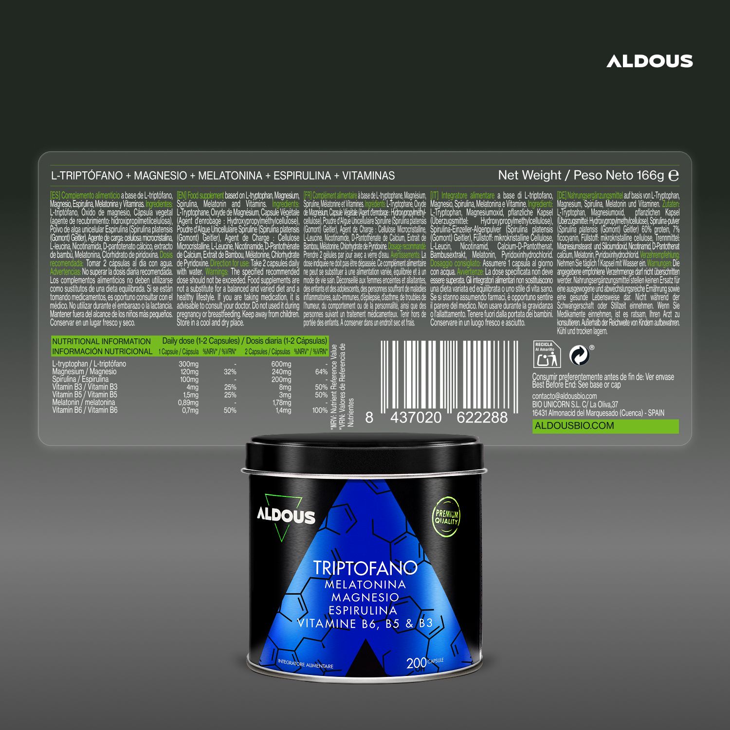 Aldous - Triptofano con Melatonina - Calma, Benessere