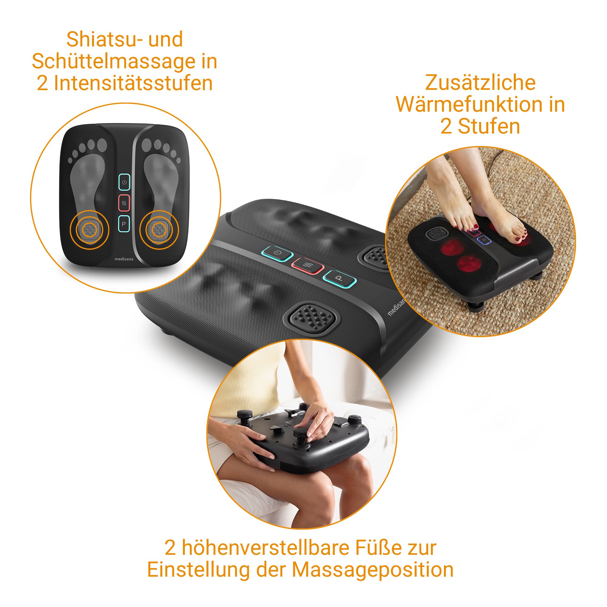 Massaggiatore per piedi con massaggio Shiatsu e vibrante, funzione calore, piedini regolabili.