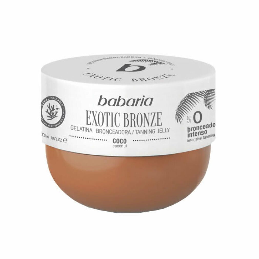 Barattolo rotondo con crema abbronzante Babaria Exotic Bronze. Scritta "Coco".