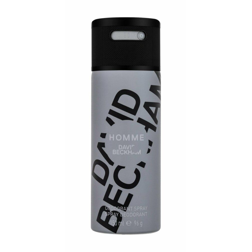 Spray deodorante. Flacone argento con tappo nero. Scritta 'DAVID BECKHAM HOMME'.