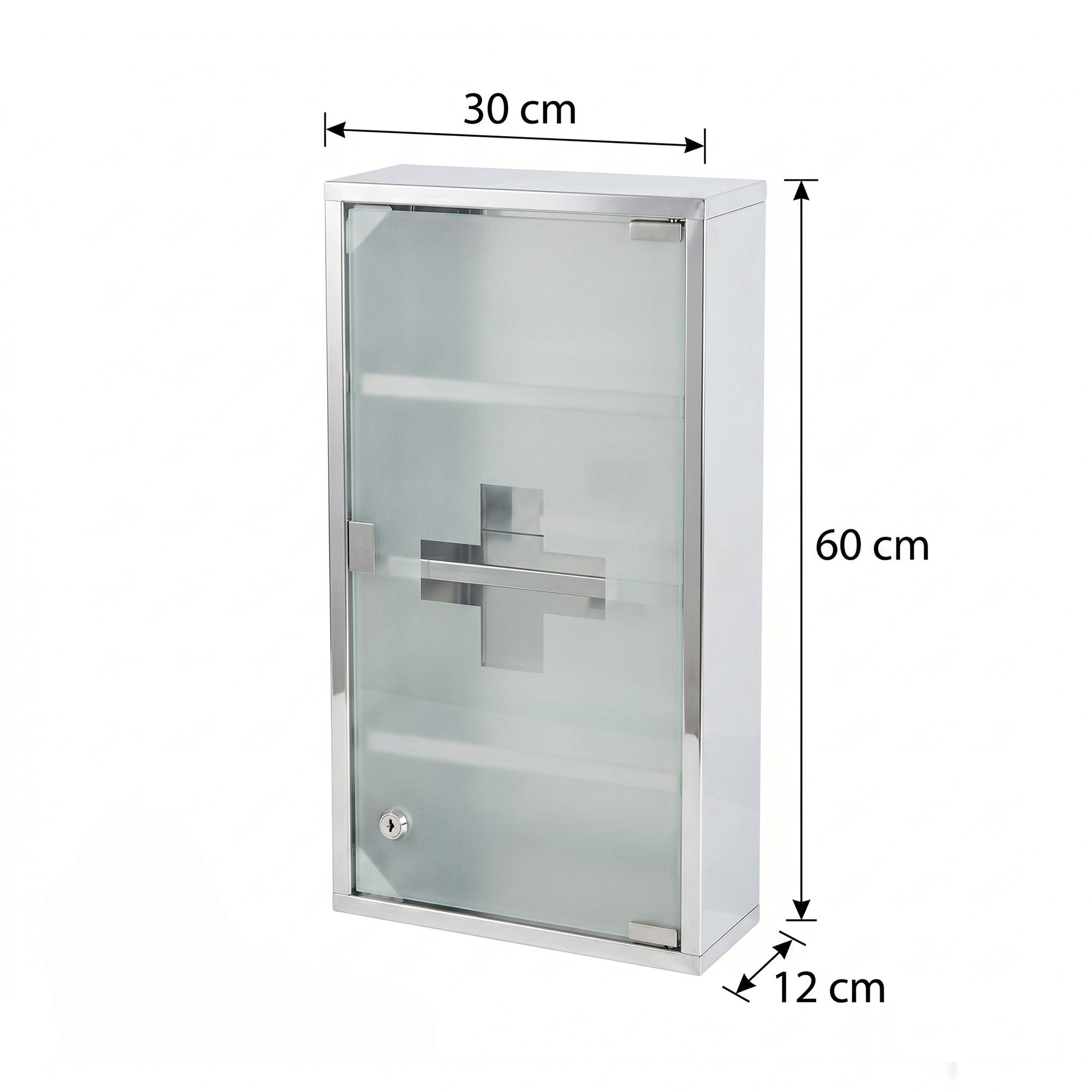 KARAT Armadietto medicinali Allen con anta in vetro argento 60 x 30 cm 4 scomparti