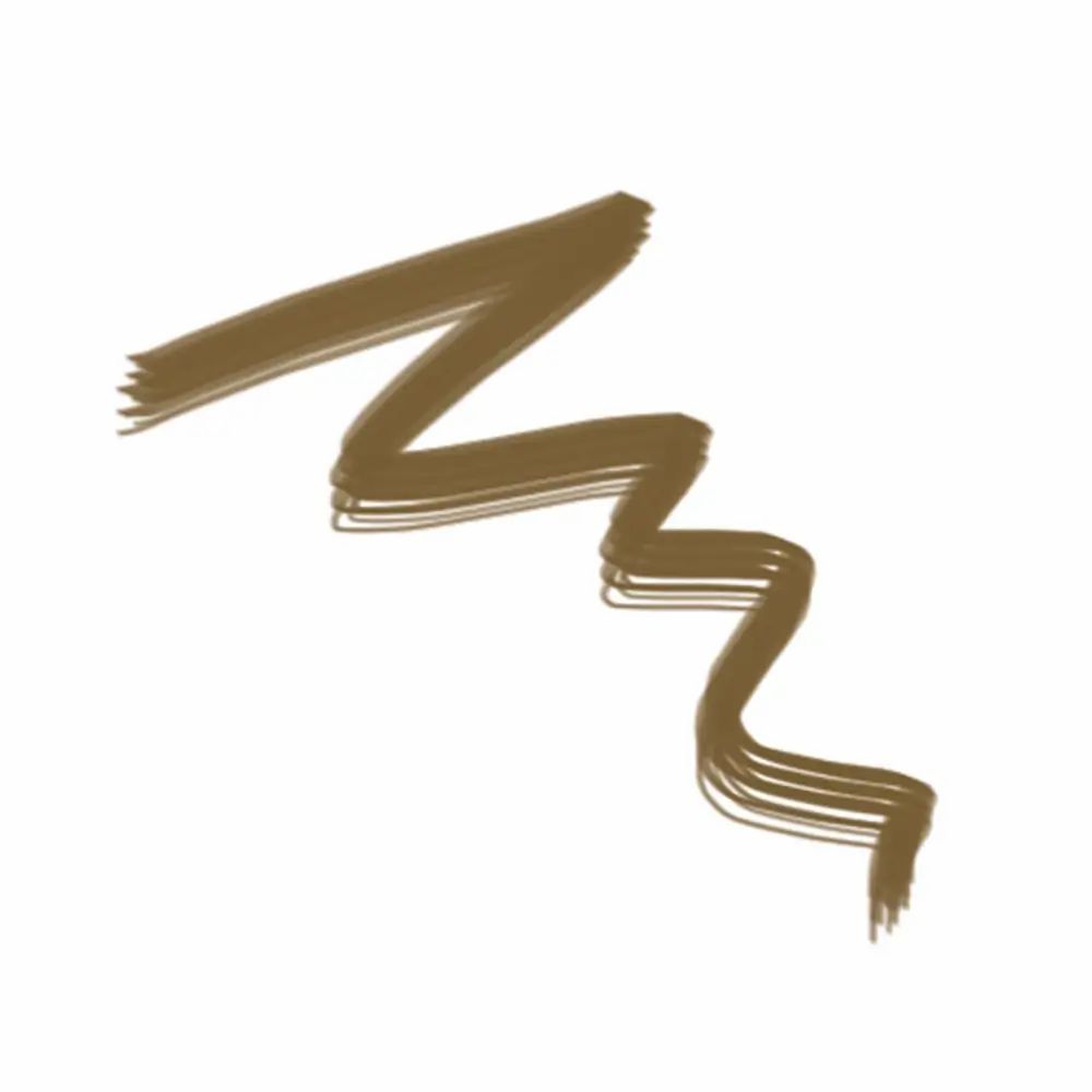 Tratto marrone di matita per sopracciglia. Diverse linee parallele formano uno zig-zag. Sfondo bianco.