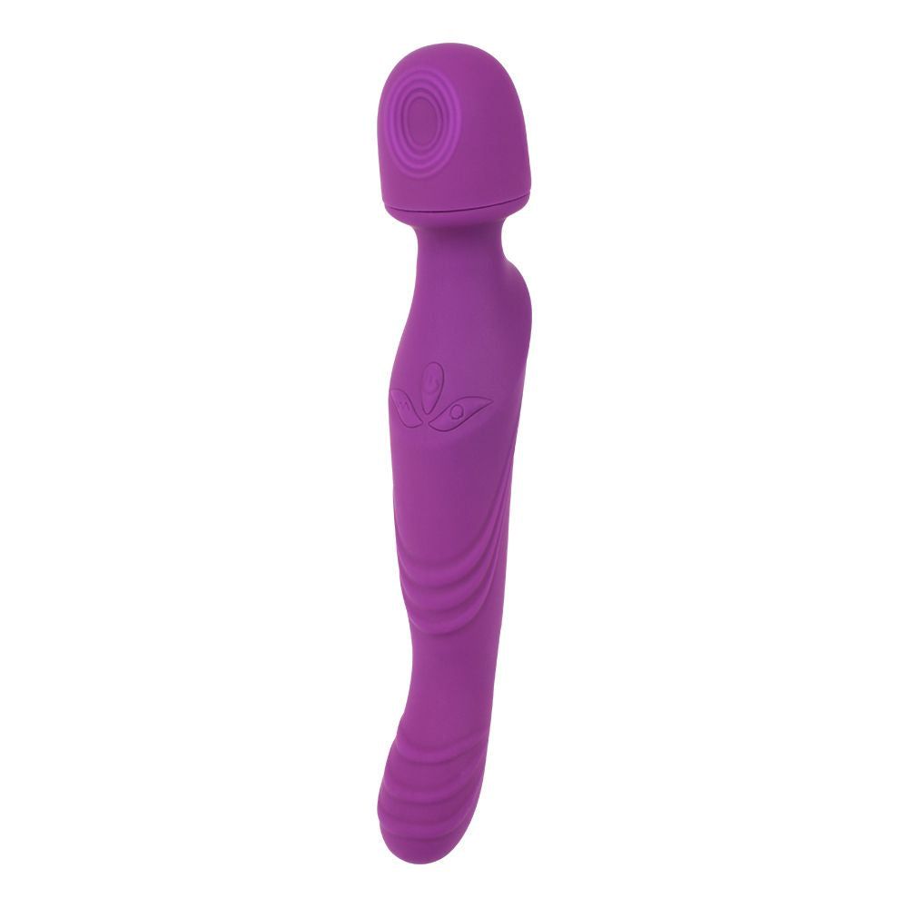 Massaggiatore viola con testa arrotondata e manico. Sulla testa sono visibili cerchi concentrici.