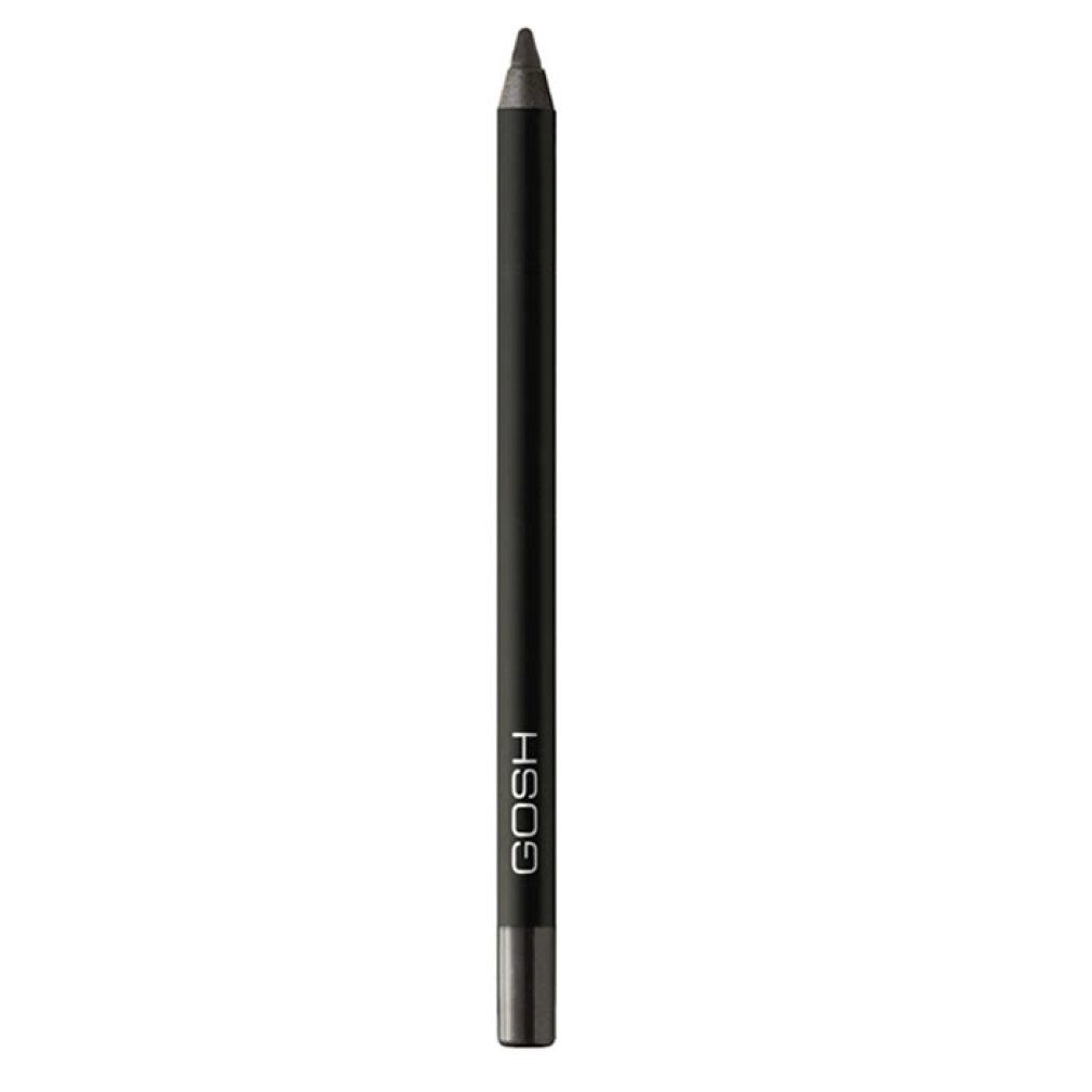 Eyeliner Gosh Waterproof Hypnotic Grey. Matita nera con logo argentato e punta.