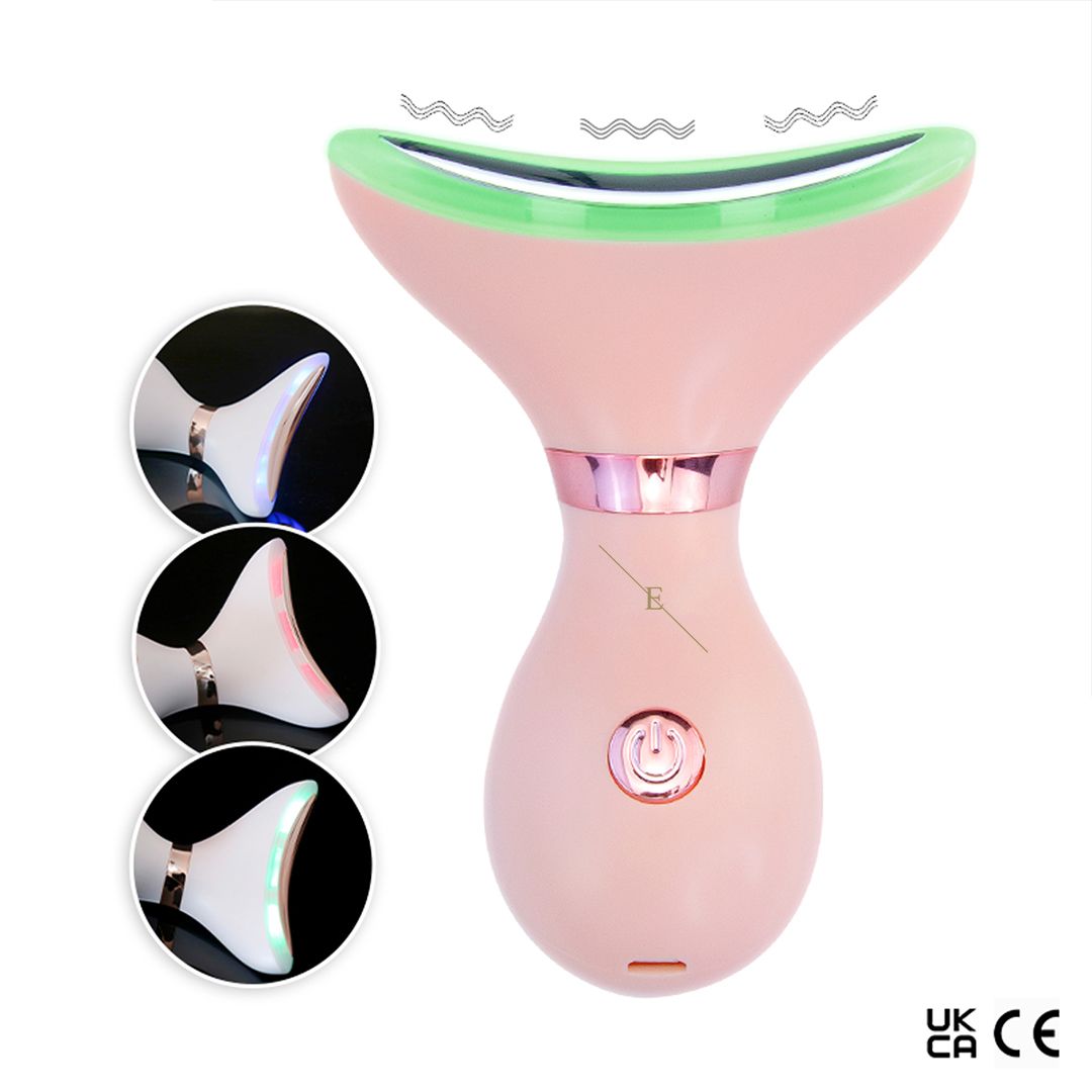 Dispositivo LED rosa per definire collo e mascella. Con tre modalità di illuminazione e marchio CE.