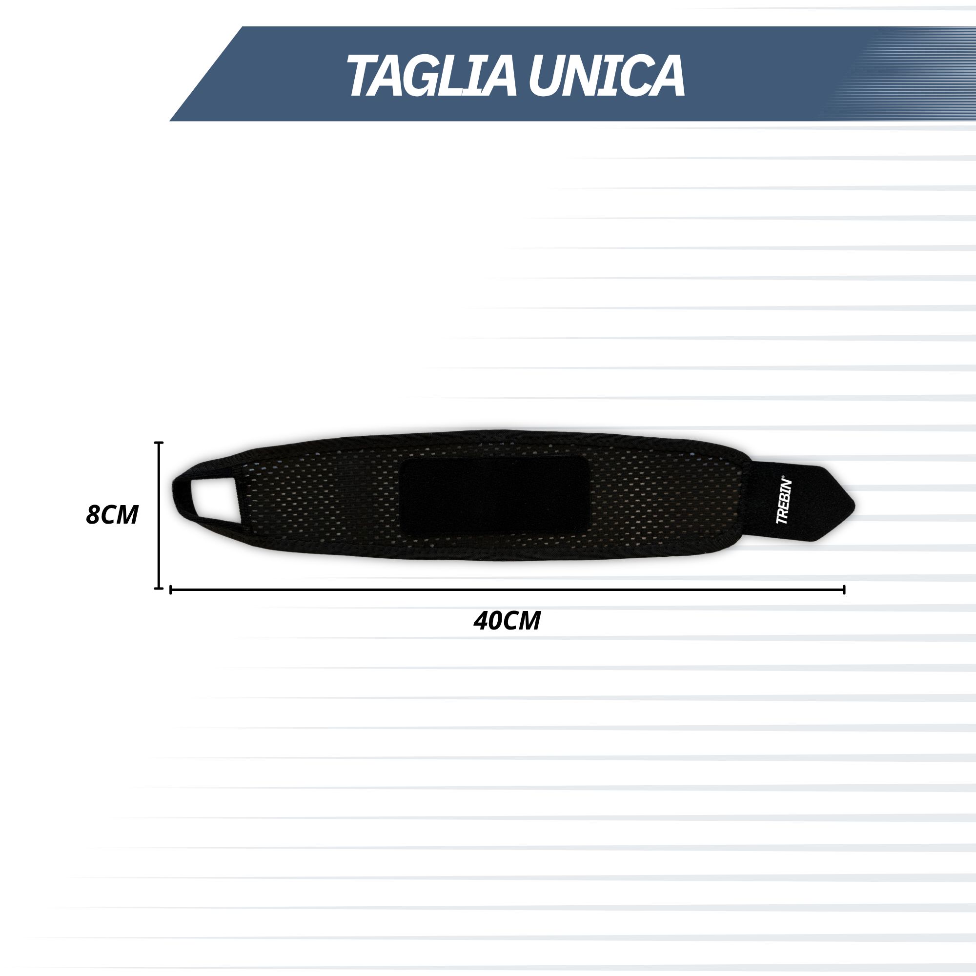Fascia polso nera, dimensioni 40cm x 8cm.