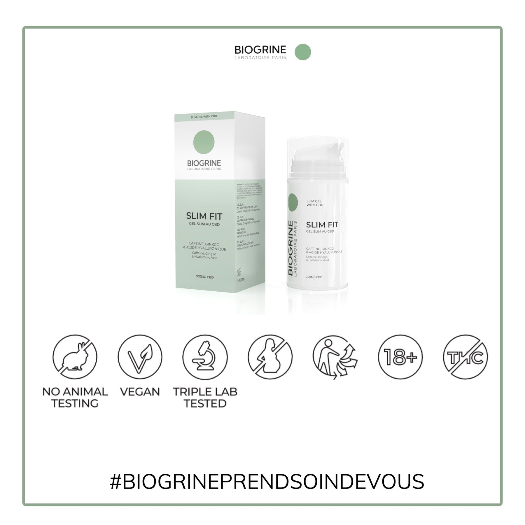BIOGRINE Gel snellente anticellulite "SLIM FIT" – Acido ialuronico, CBD, caffeina e ginkgo