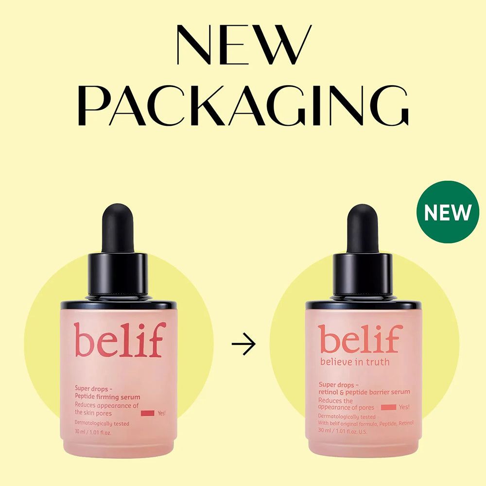 Confronto: vecchio e nuovo packaging del siero Belif Super Drops.
