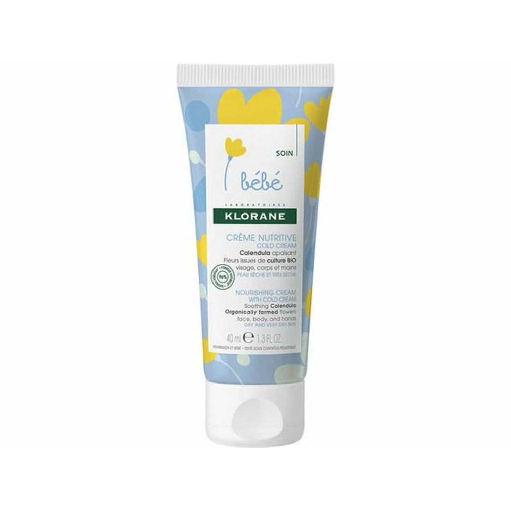 Tubo Klorane bébé Cold Cream con motivo floreale. Contiene calendula lenitiva per pelli secche.