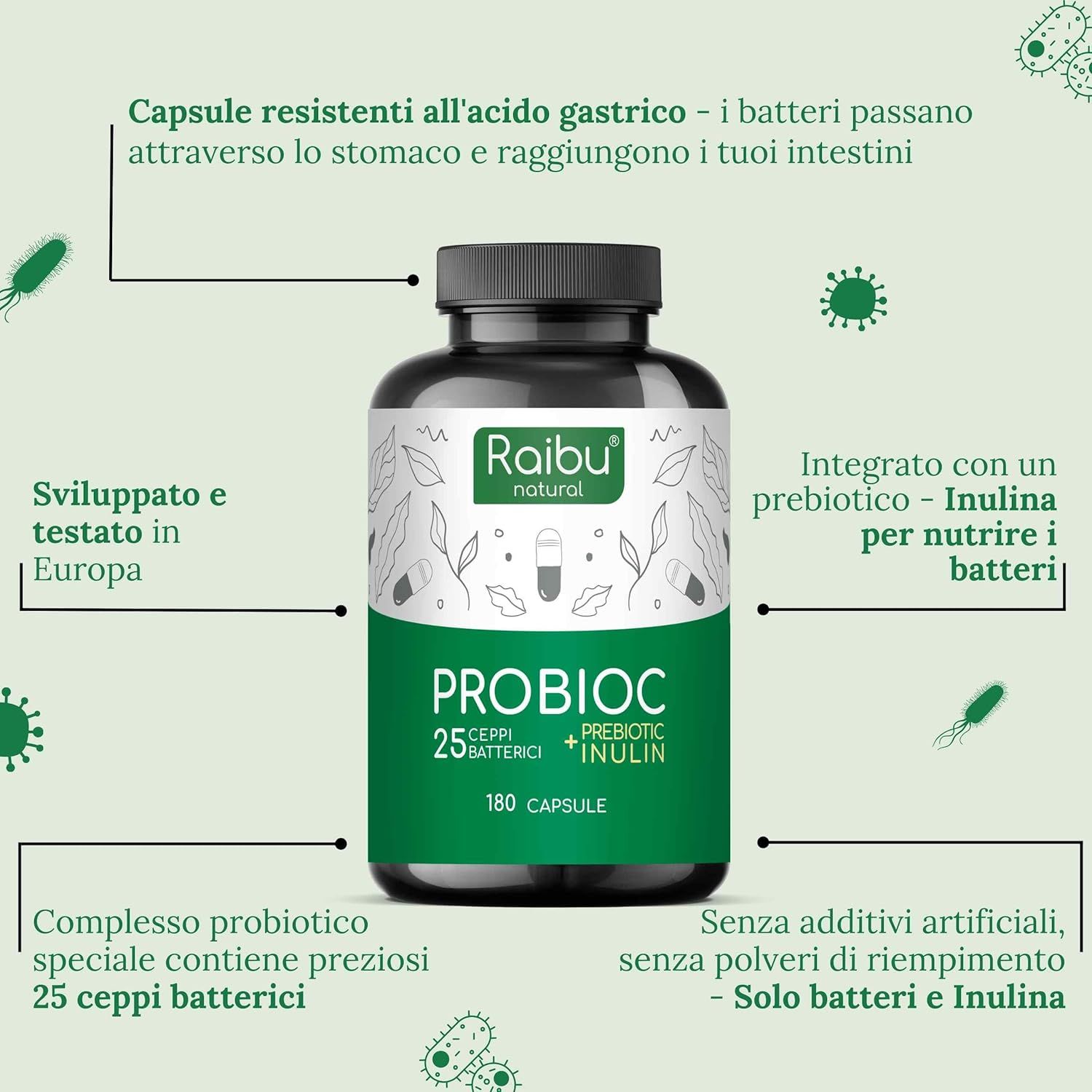 Probiotici Fermenti Lattici 25 Ceppi + Inulina - RAIBU