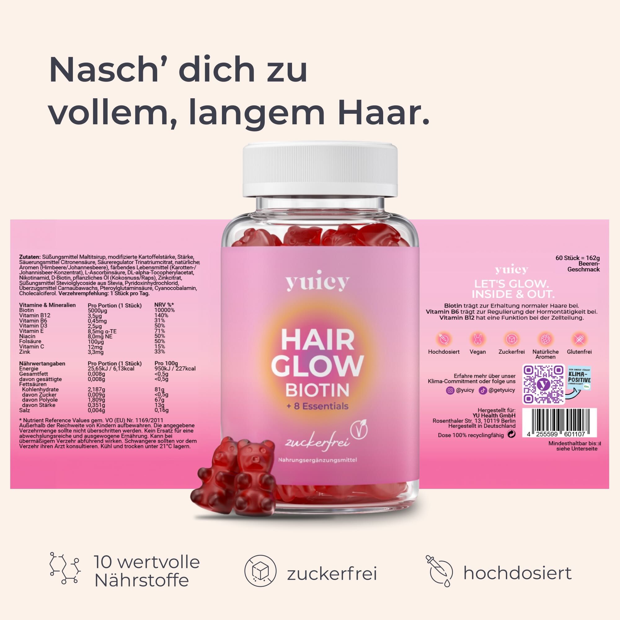 yuicy® Hair Glow & Kids Multivitamin - caramelle gommose alla frutta ad alto contenuto di vitamine