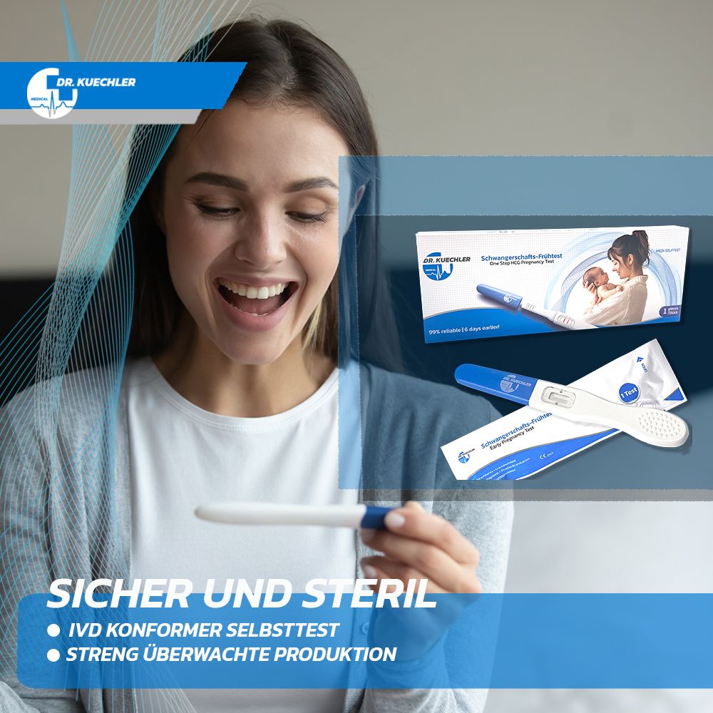 Donna con test di gravidanza. "Sicuro e sterile".