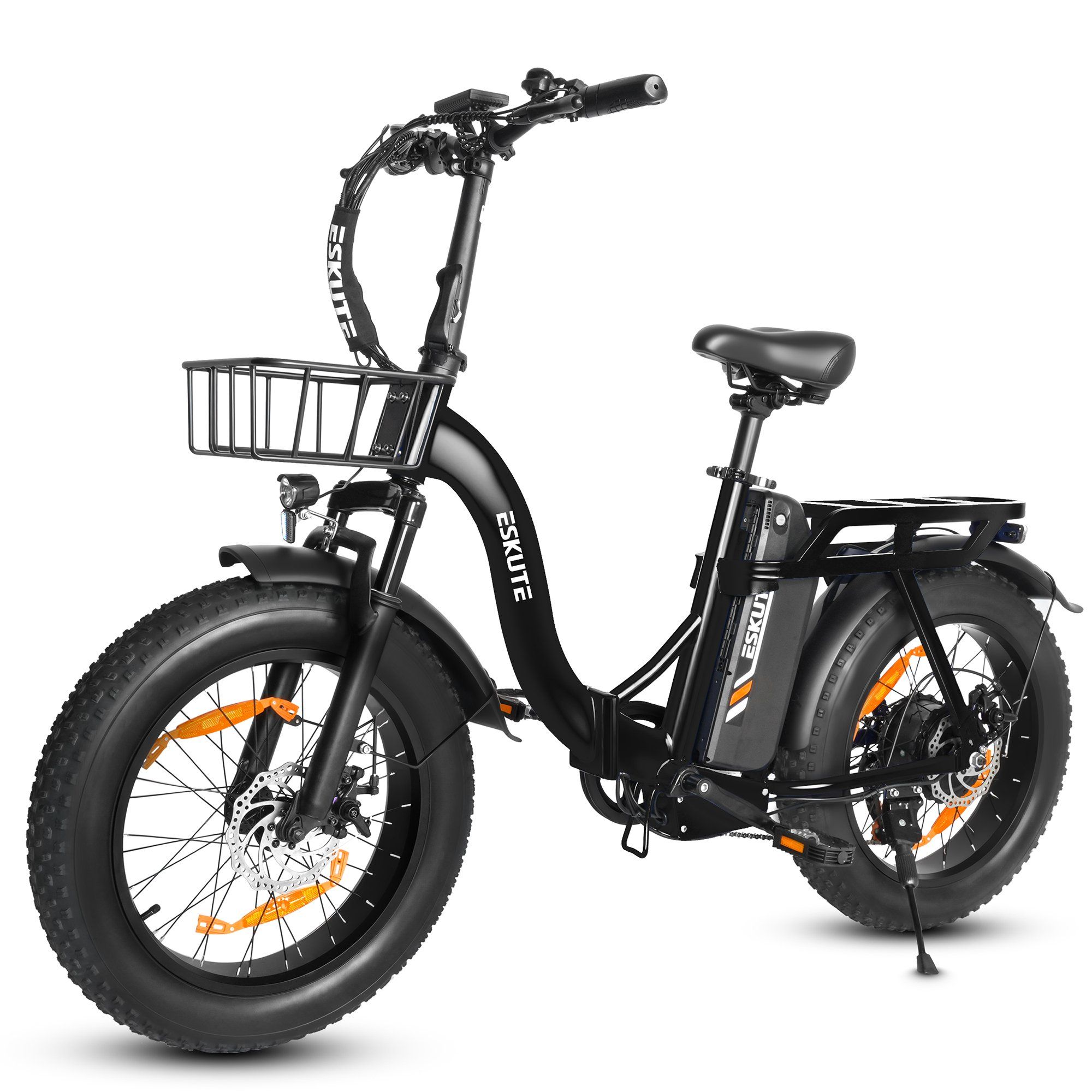 ESKUTE D202 Bicicletta elettrica pieghevole con cestino anteriore, 48V 20.8Ah