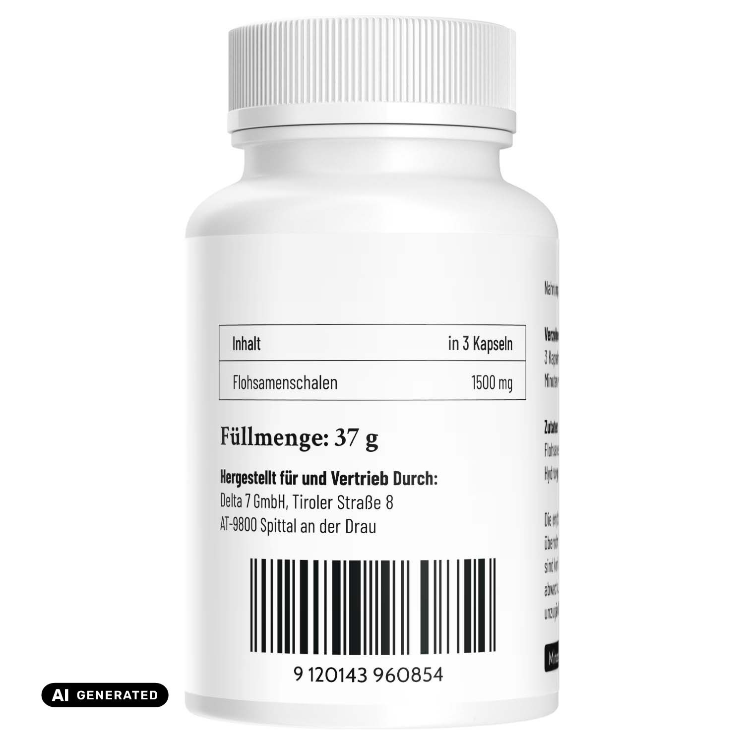 Flacone di capsule Flohsamen Balance da 60 capsule, con informazioni sugli ingredienti.