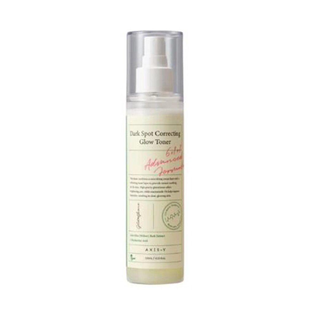 Flacone di toner Axis-Y Dark Spot Correcting Glow con erogatore a pompa.