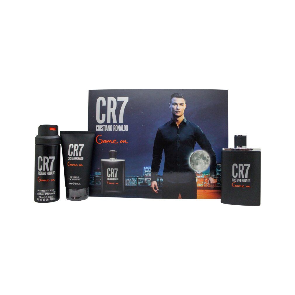 Set regalo CR7. Include spray, gel doccia, spray corpo e scatola con logo CR7 e Cristiano Ronaldo.