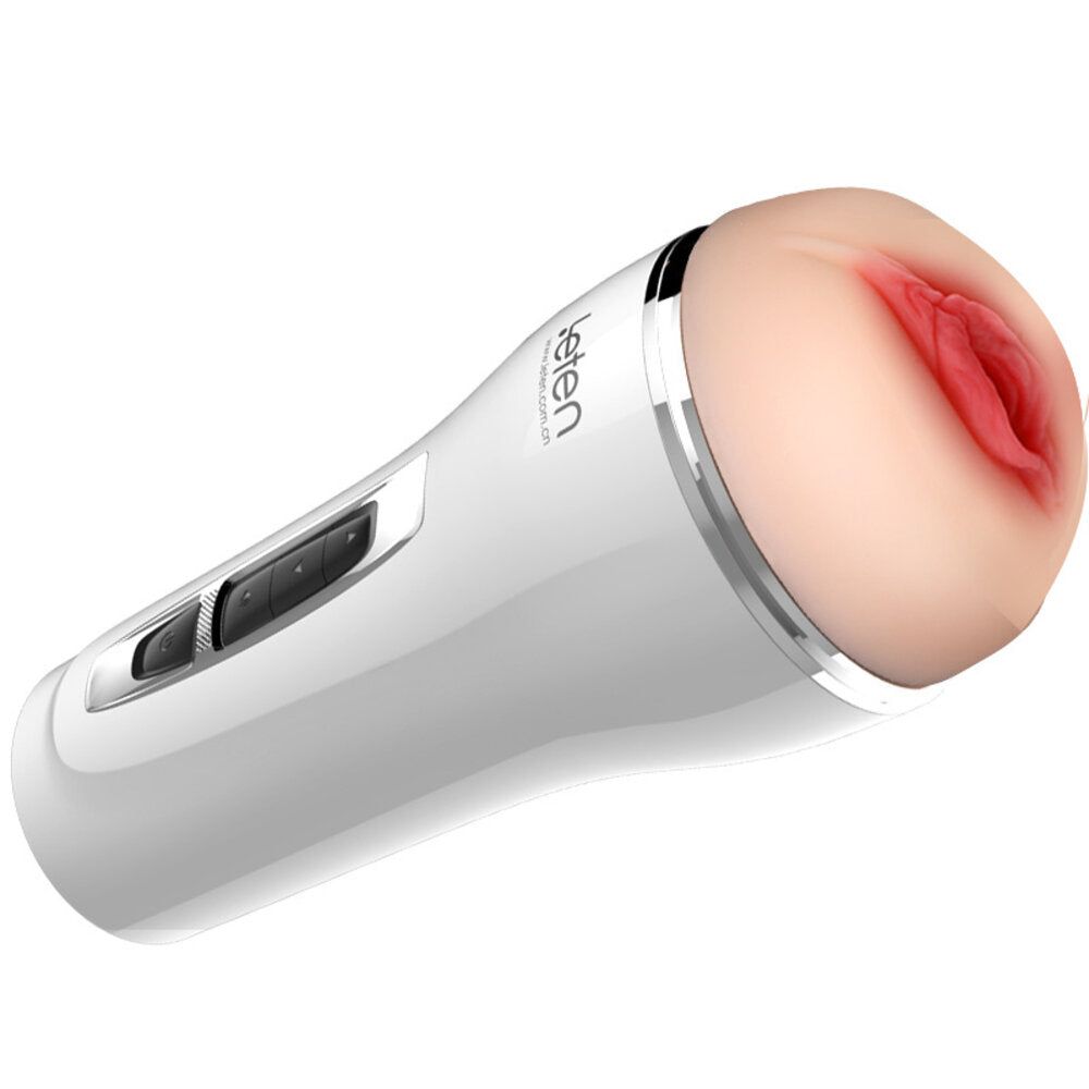 Dispositivo bianco con apertura e comandi. Interno rosa. Dettagli argento. Marchio: leten.