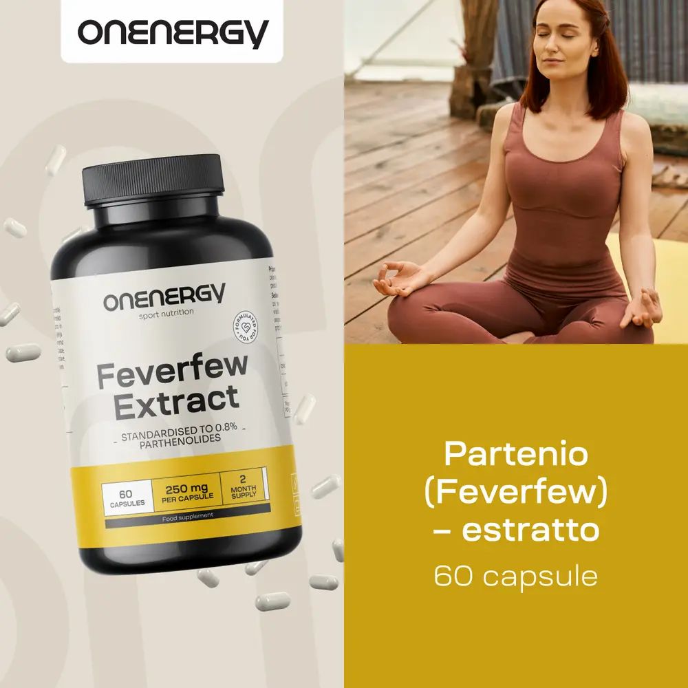 Flacone di estratto di Partenio OnEnergy, 60 capsule, 0,8% partenolide.