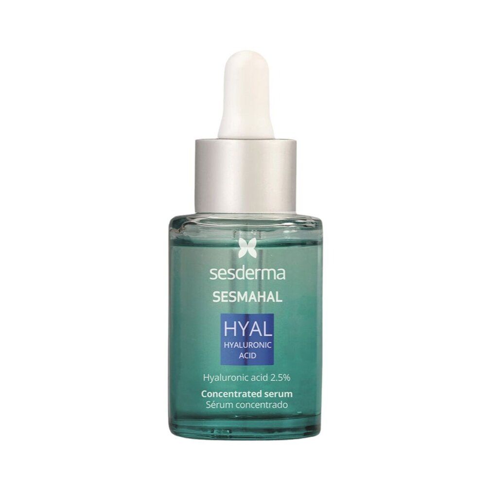 Flacone di siero con pipetta. Scritta: Sesderma, Sesmahal, Hyal, Hyaluronic Acid 2.5%, Concentrated serum.