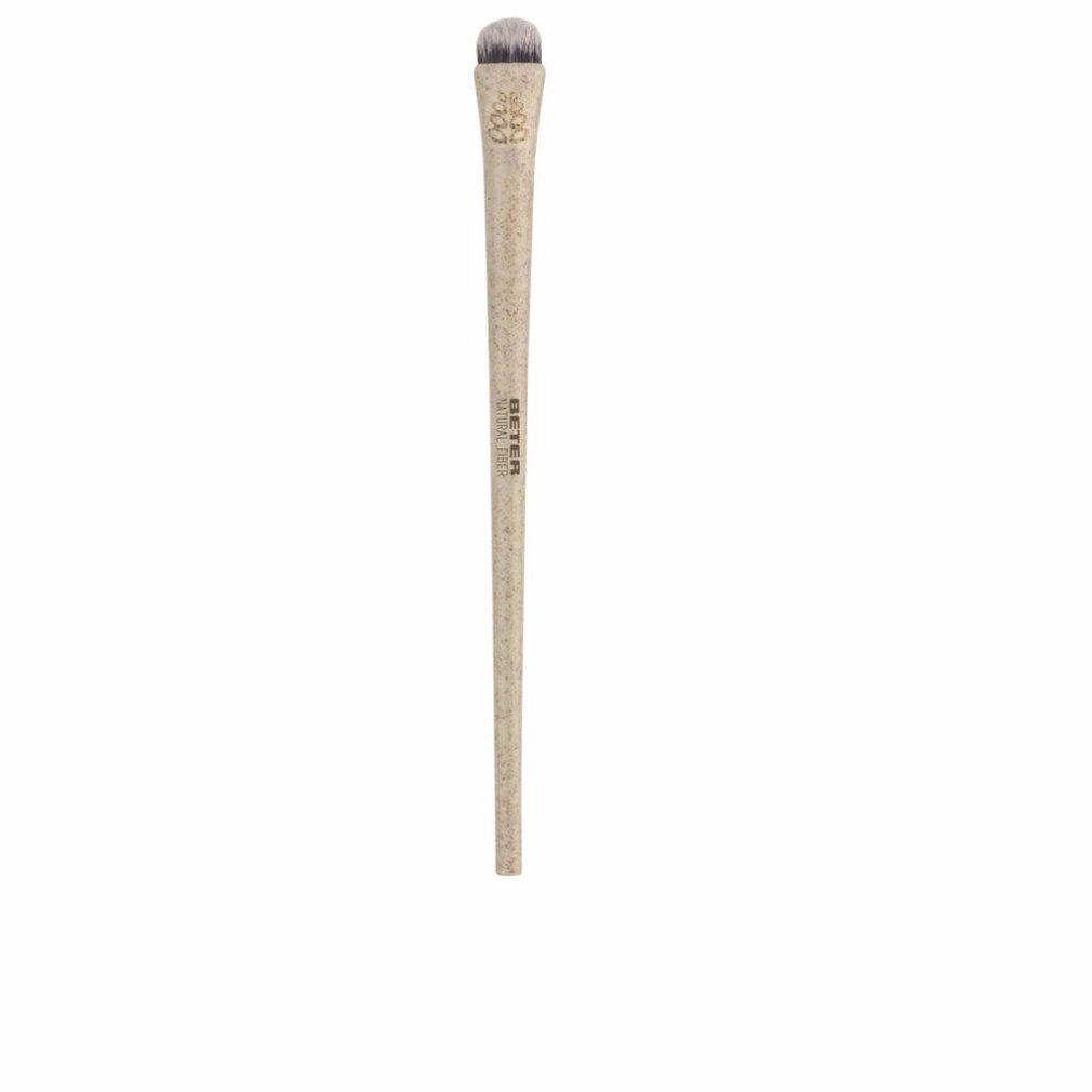 Pennello per ombretto beige con manico chiaro e setole scure. Il manico presenta un marchio.
