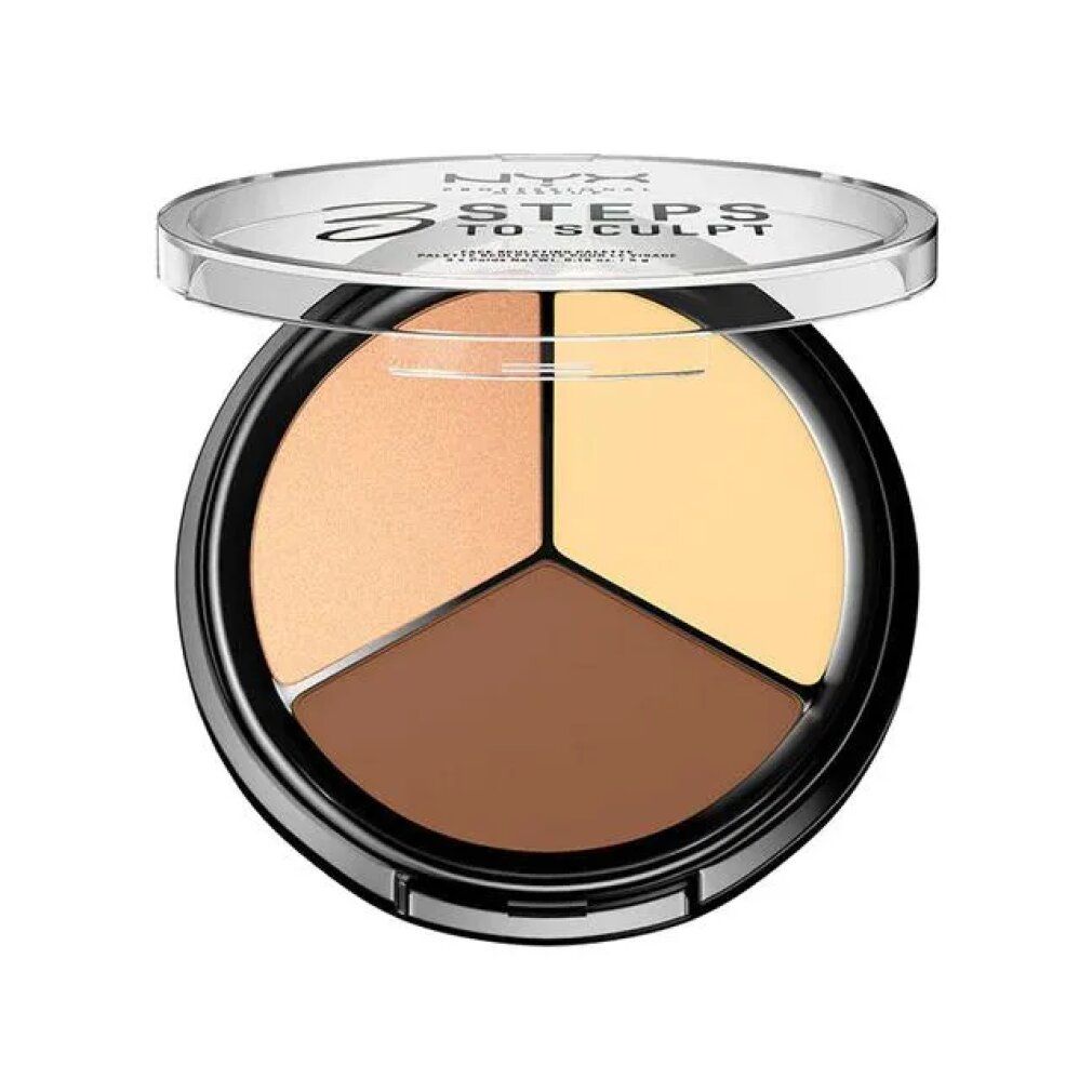 Palette rotonda nera con tre tonalità: chiaro, medio, scuro. Coperchio trasparente.