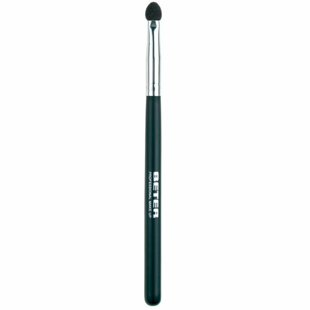 Applicatore ombretto Beter. Manico nero, ghiera argentata, applicatore ovale nero. Testo: BETER PROFESSIONAL MAKE UP.