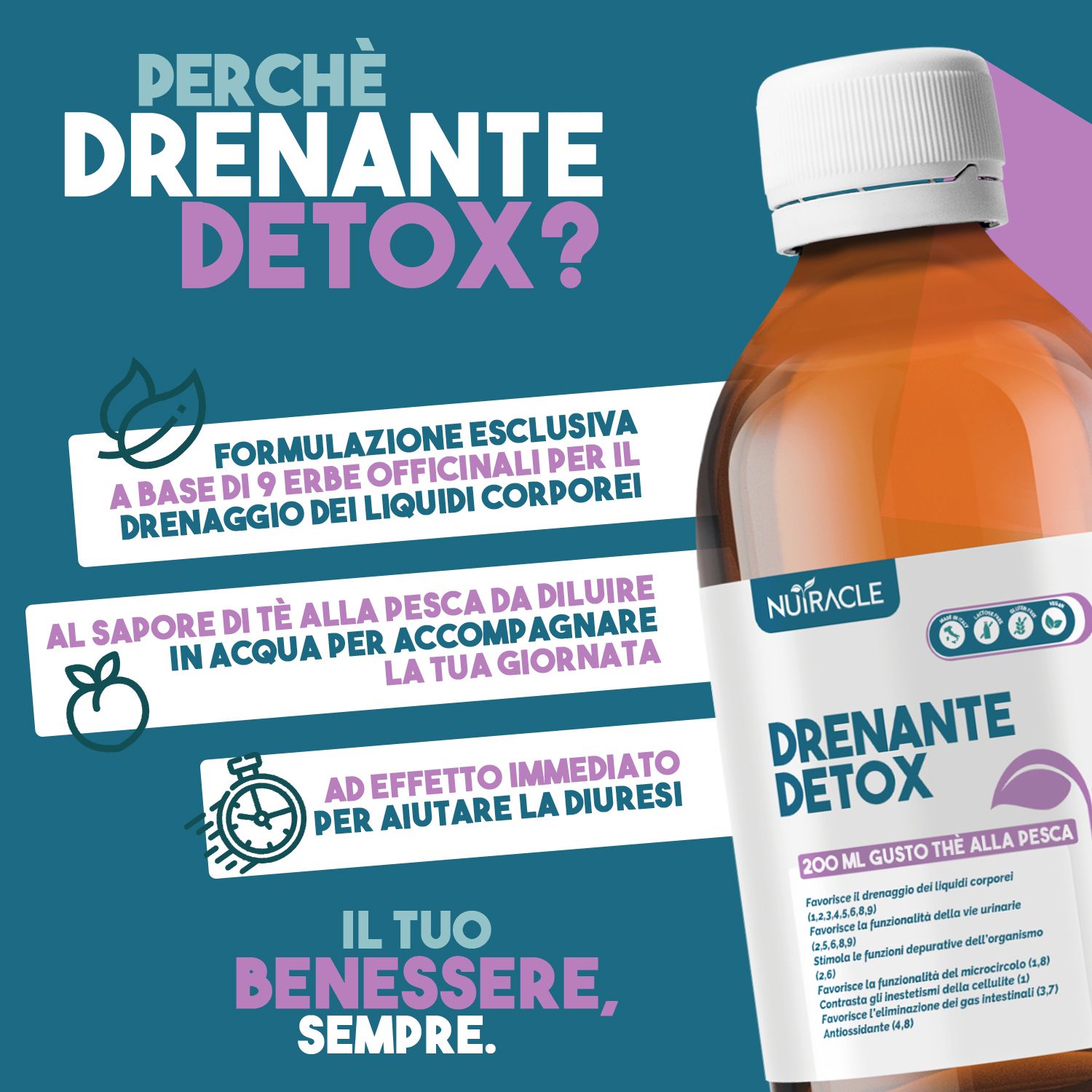 Nutracle Drenante Detox 200 ml Thè alla pesca