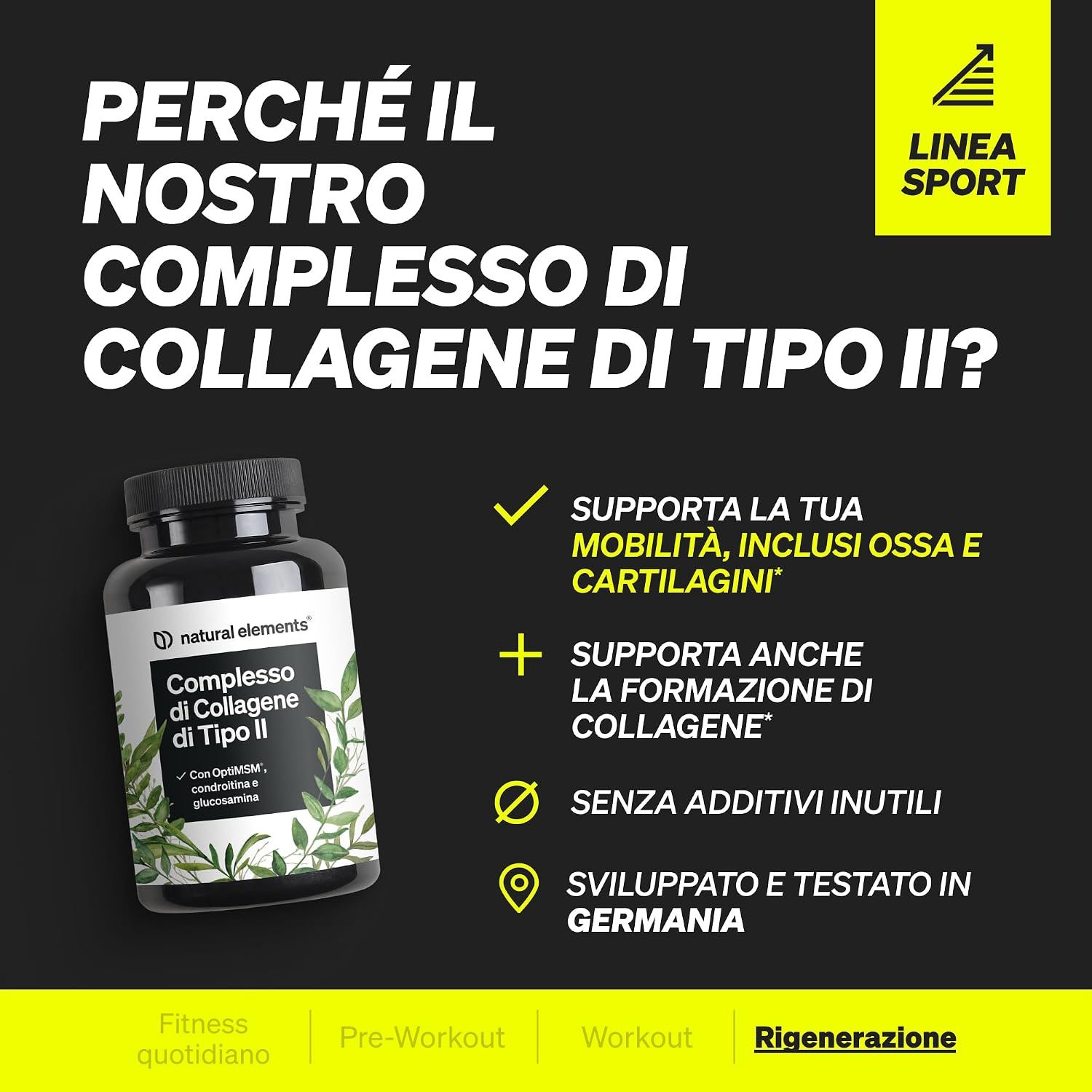 Flacone di complesso di collagene di tipo II di Natural Elements.