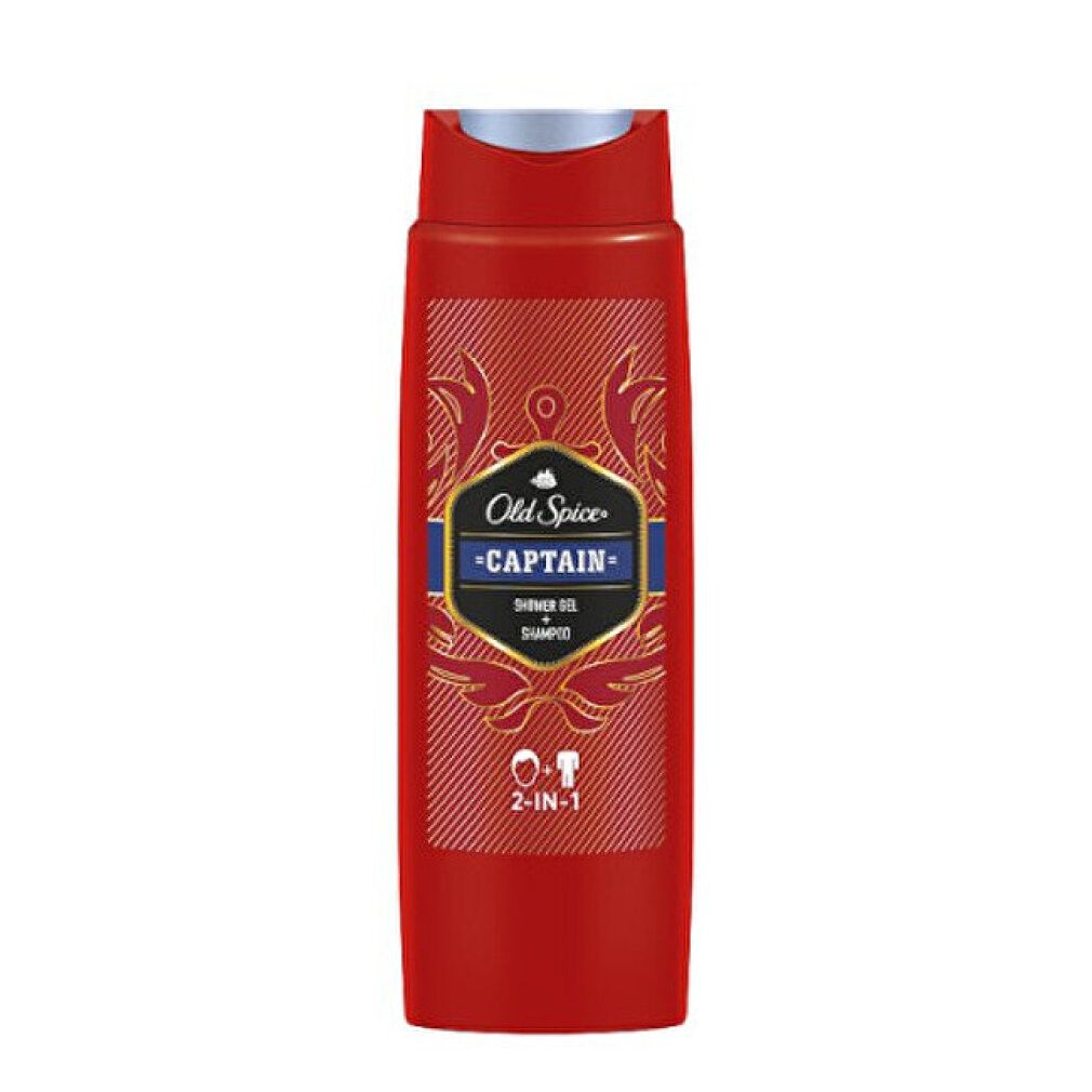 Flacone rosso "Old Spice Captain" 2-in-1. Shampoo e gel doccia per uomo.