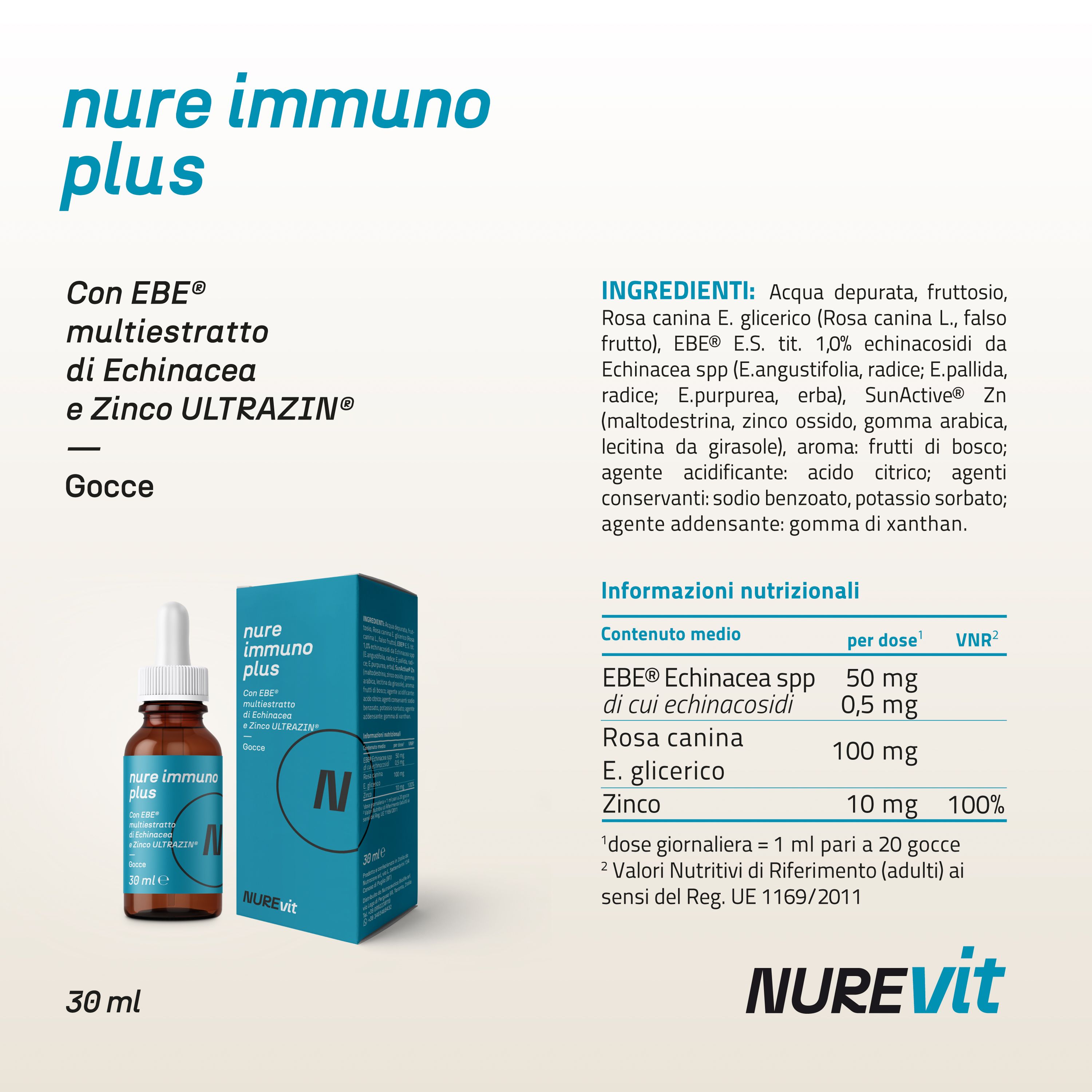NURE Immuno Plus Gocce Orali 30 ml | Integratore difese immunitarie e anti stress