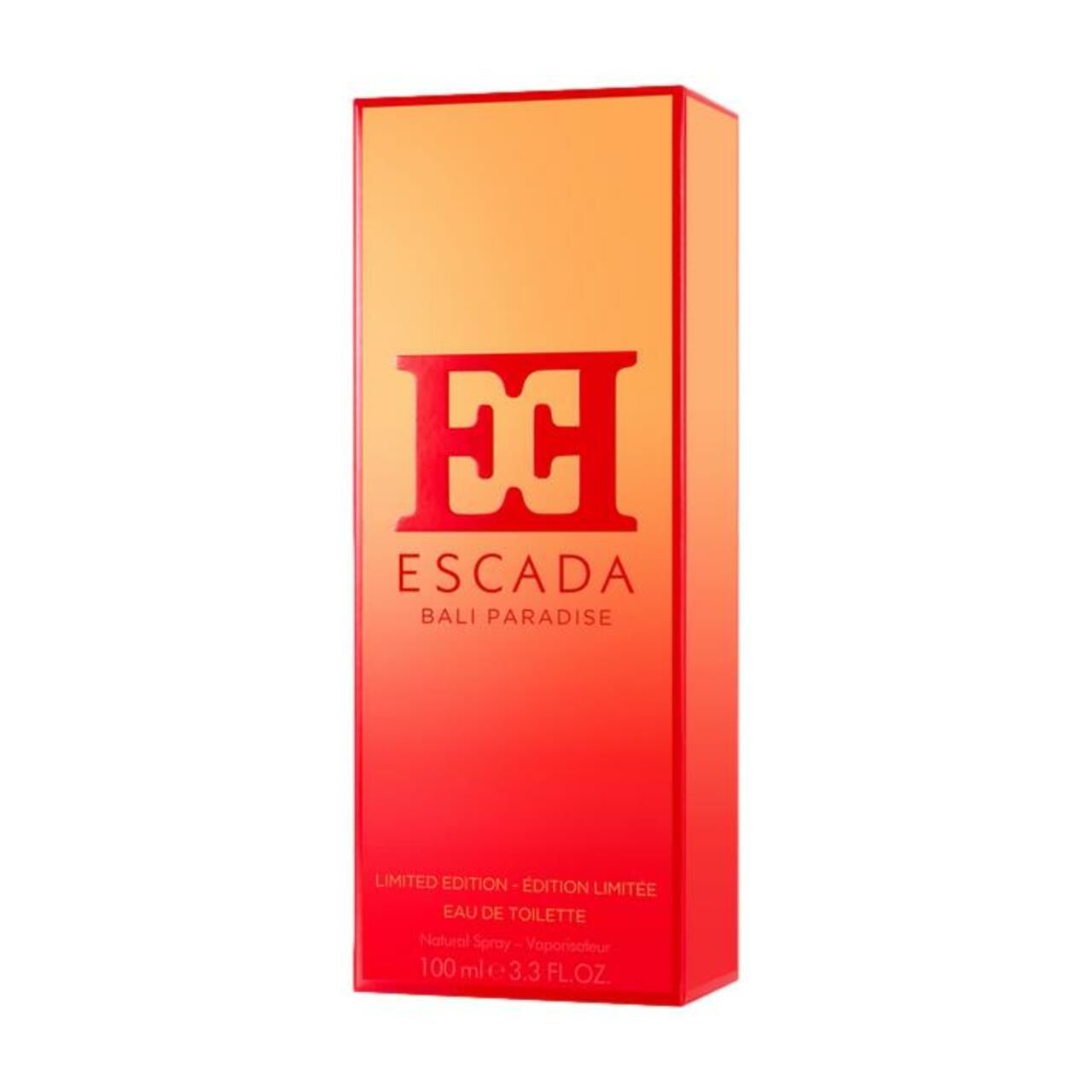 Confezione arancione. Scritta: ESCADA BALI PARADISE. Edizione limitata.