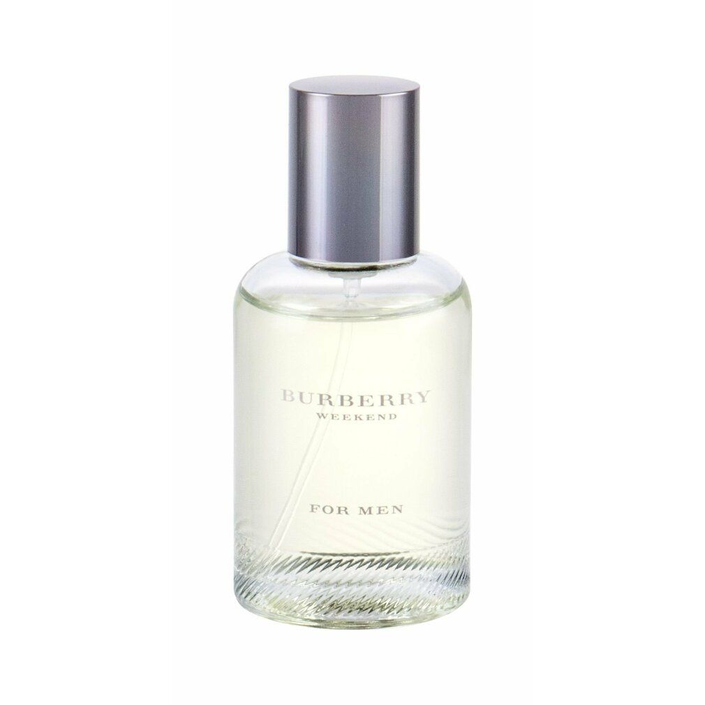 Burberry Weekend Eau de Toilette per uomo. Flacone in vetro con tappo argentato. Scritta: Burberry Weekend For Men.