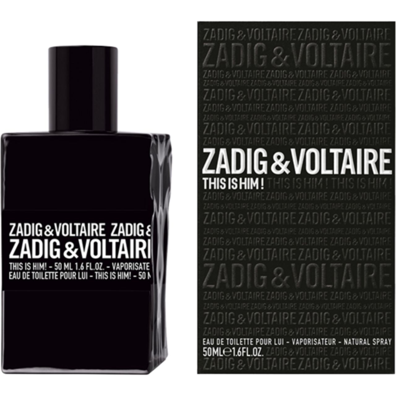 Flacone e confezione neri con scritta Zadig & Voltaire. Eau de Toilette per Lui.
