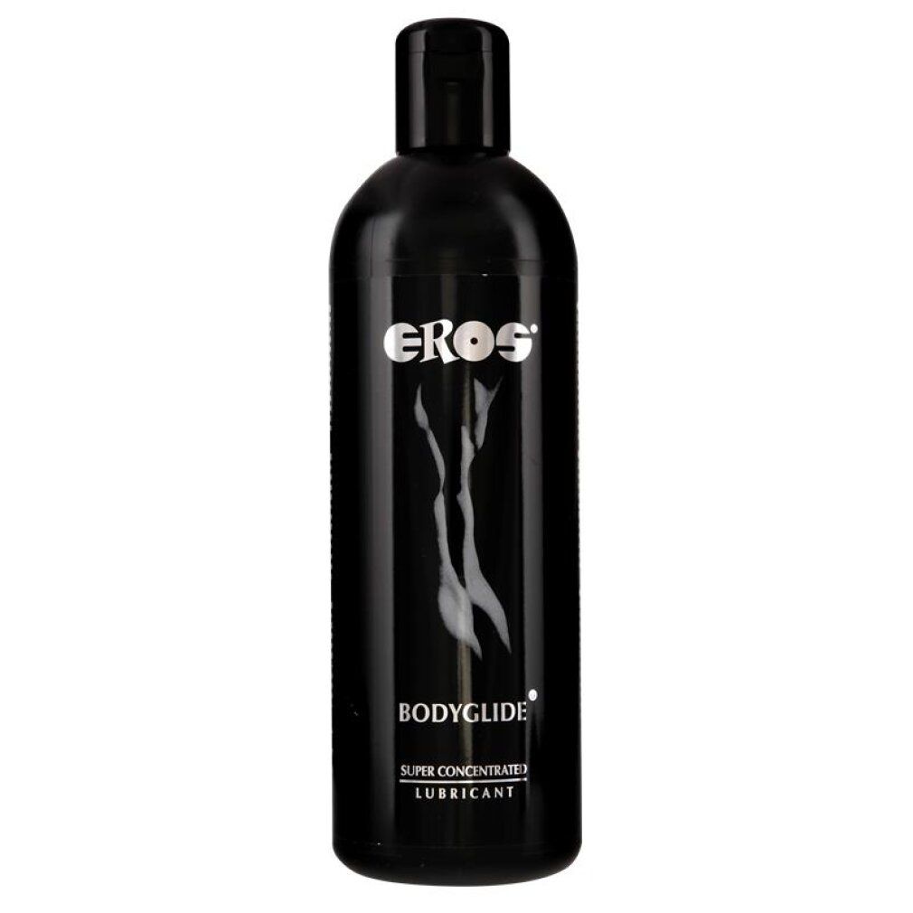 Flacone nero Bodyglide Super Concentrated Lubricant con logo argentato e silhouette.
