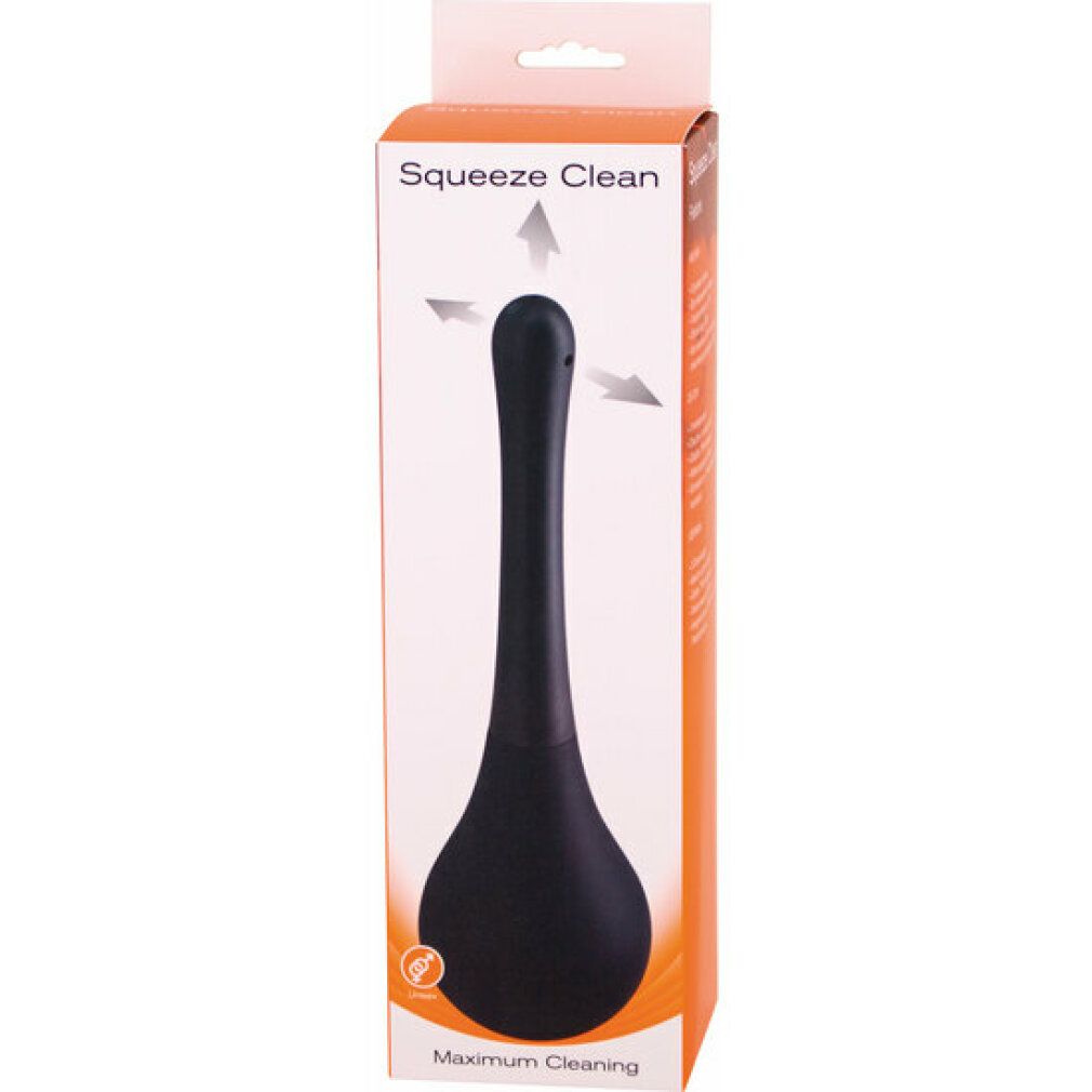 Confezione Squeeze Clean: Detergente nero con serbatoio a forma di pera e applicatore sottile.