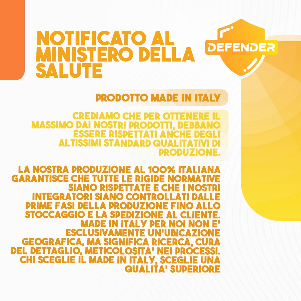 Sfondo giallo con testo. Made in Italy. Certificazione di qualità. Informazioni sulla produzione e qualità.