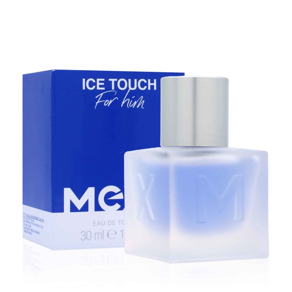 Flacone e scatola. Flacone con tappo argentato, contenuto blu. Scatola con logo e nome del prodotto. Testo: Eau de Toilette.