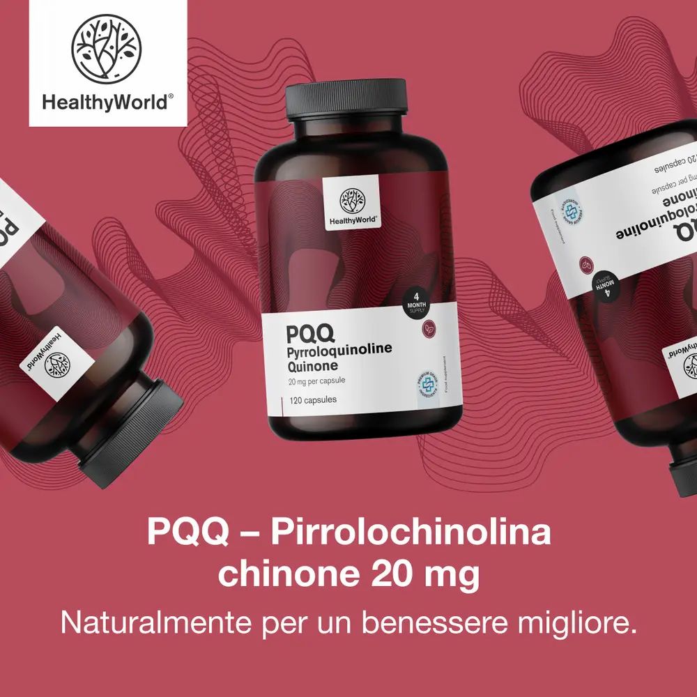 Flacone di PQQ Pirrolokinolina Chinone, 120 capsule, scorta per 4 mesi.