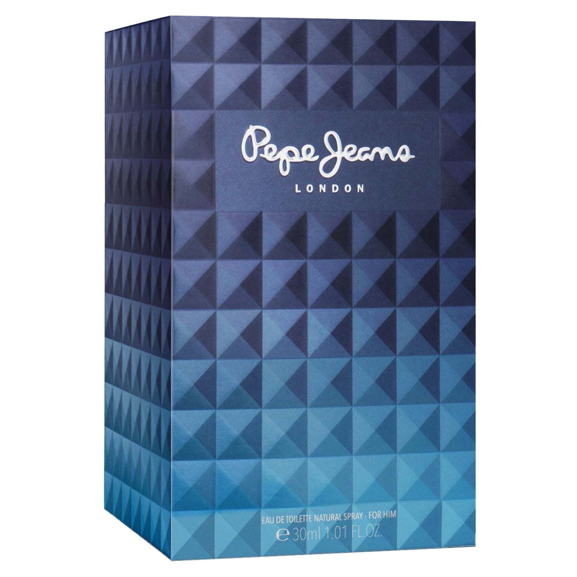 Scatola blu con logo "Pepe Jeans London". La scatola ha una superficie strutturata e tonalità blu.