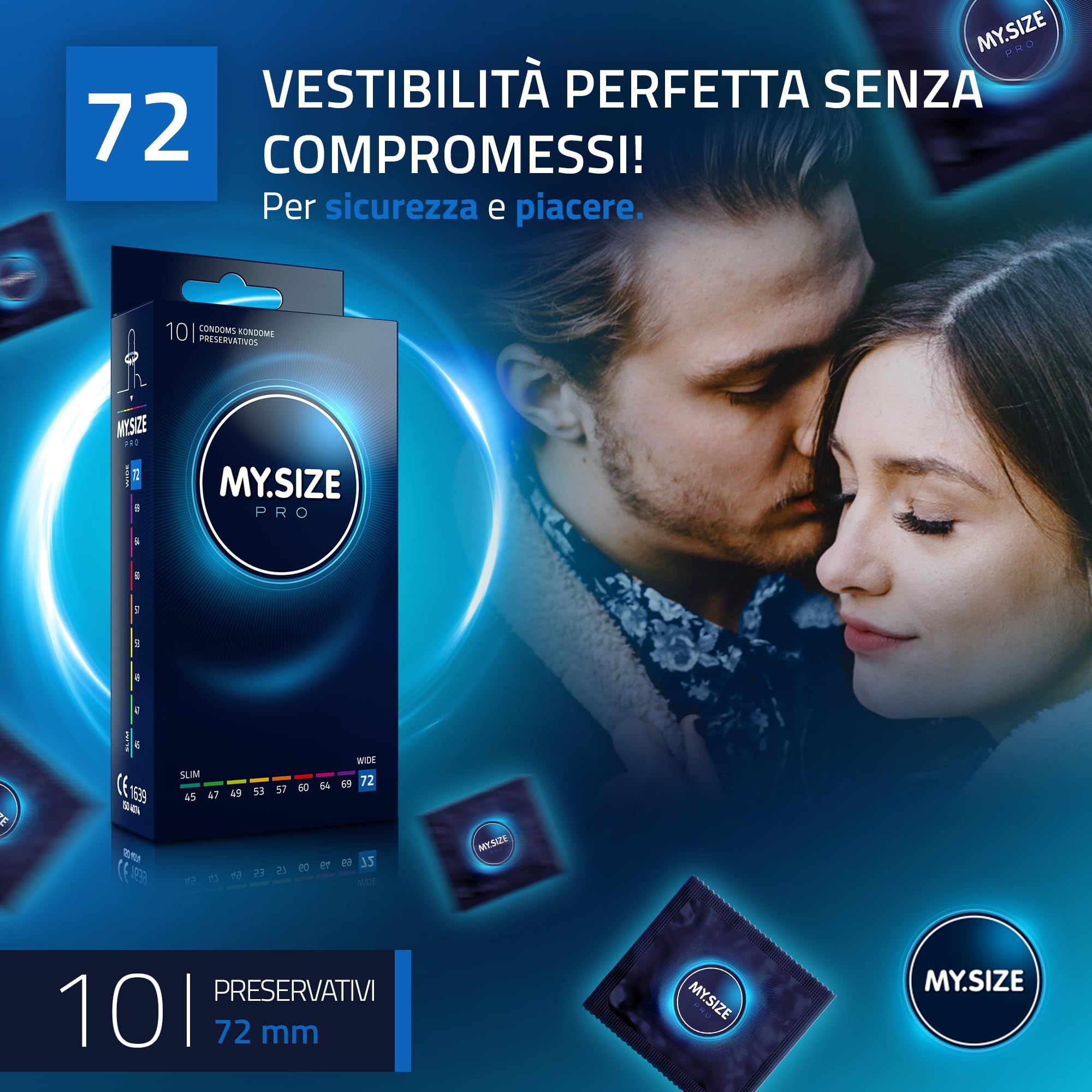 Confezione di preservativi My.Size PRO, 10 pezzi, misura 72mm.