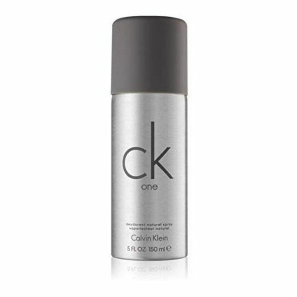 Bomboletta spray deodorante argento con coperchio nero. Scritta: ck one, Calvin Klein.