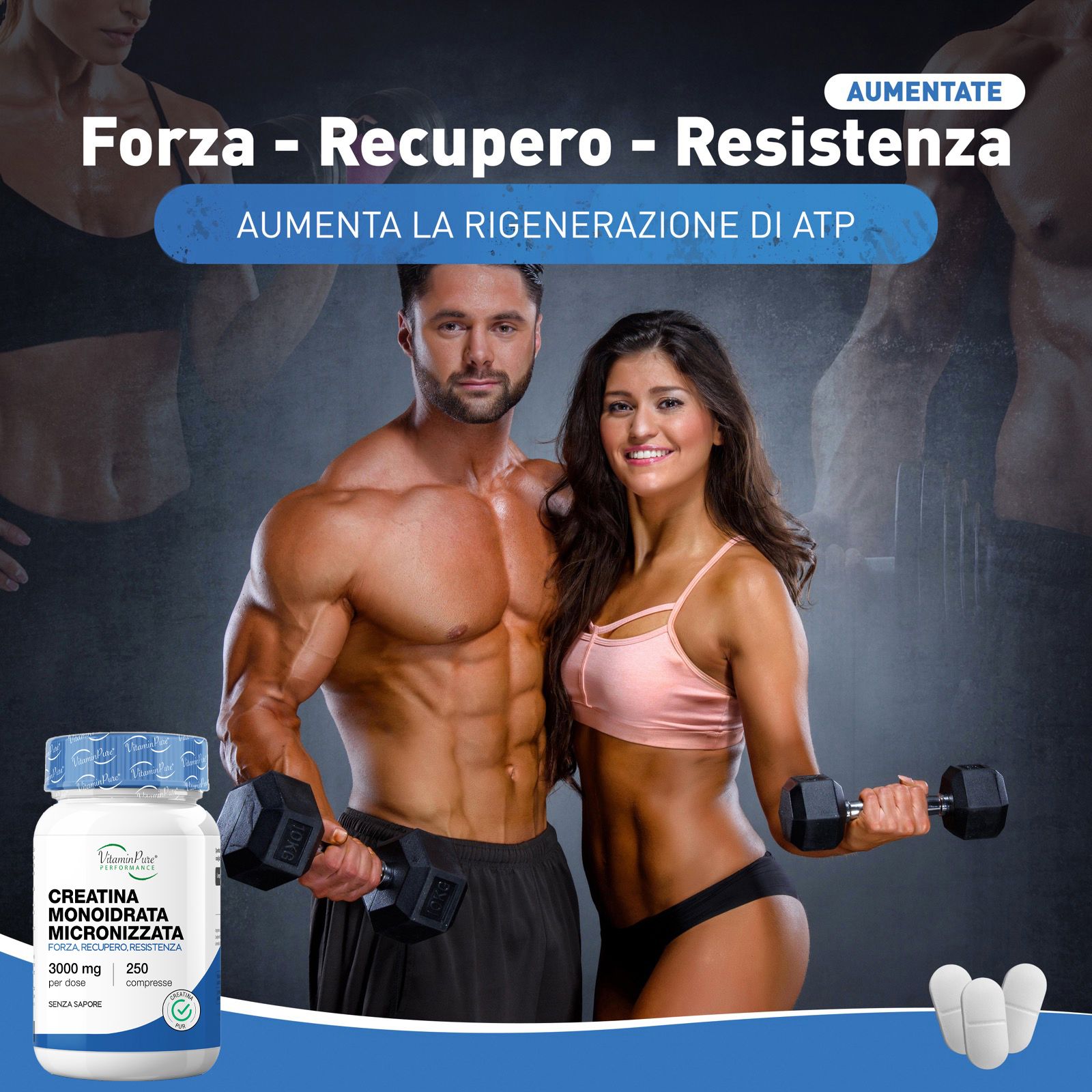 VitaminPure® Creatina Monoidrata Micronizzata Pura Per Forza, Recupero e Resistenza