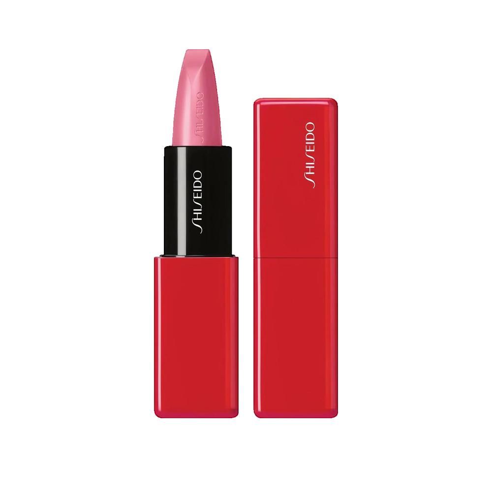 Rossetto rosso con cappuccio aperto. Il rossetto è di colore rosa. SHISEIDO è scritto sul rossetto e sull'astuccio.