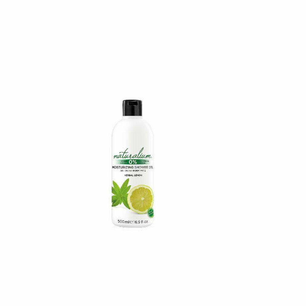 Flacone bianco con tappo nero, Naturalium 0% Bagnoschiuma idratante al limone e menta.