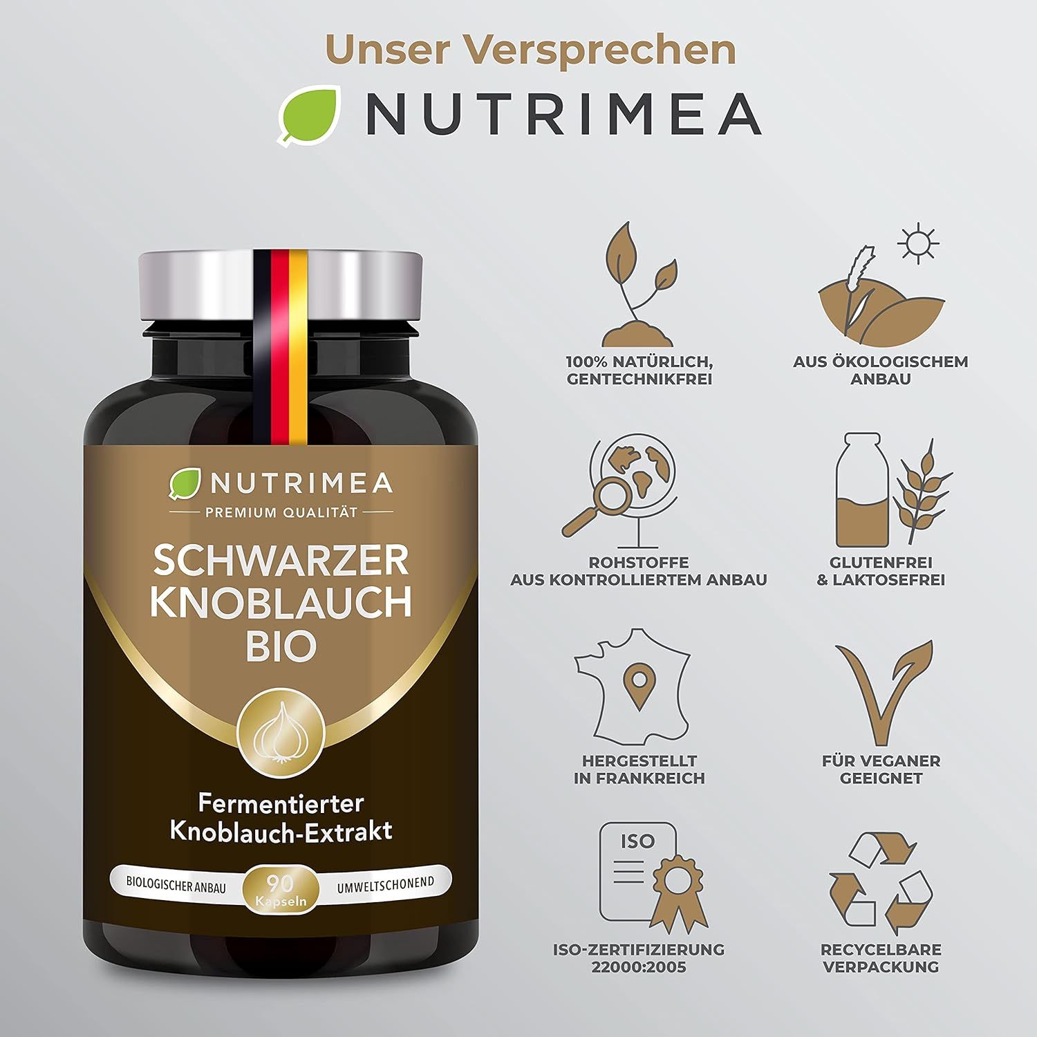 Immagine del prodotto con testo e logo. Grafici: naturale, senza OGM, da agricoltura biologica, senza glutine, vegano.