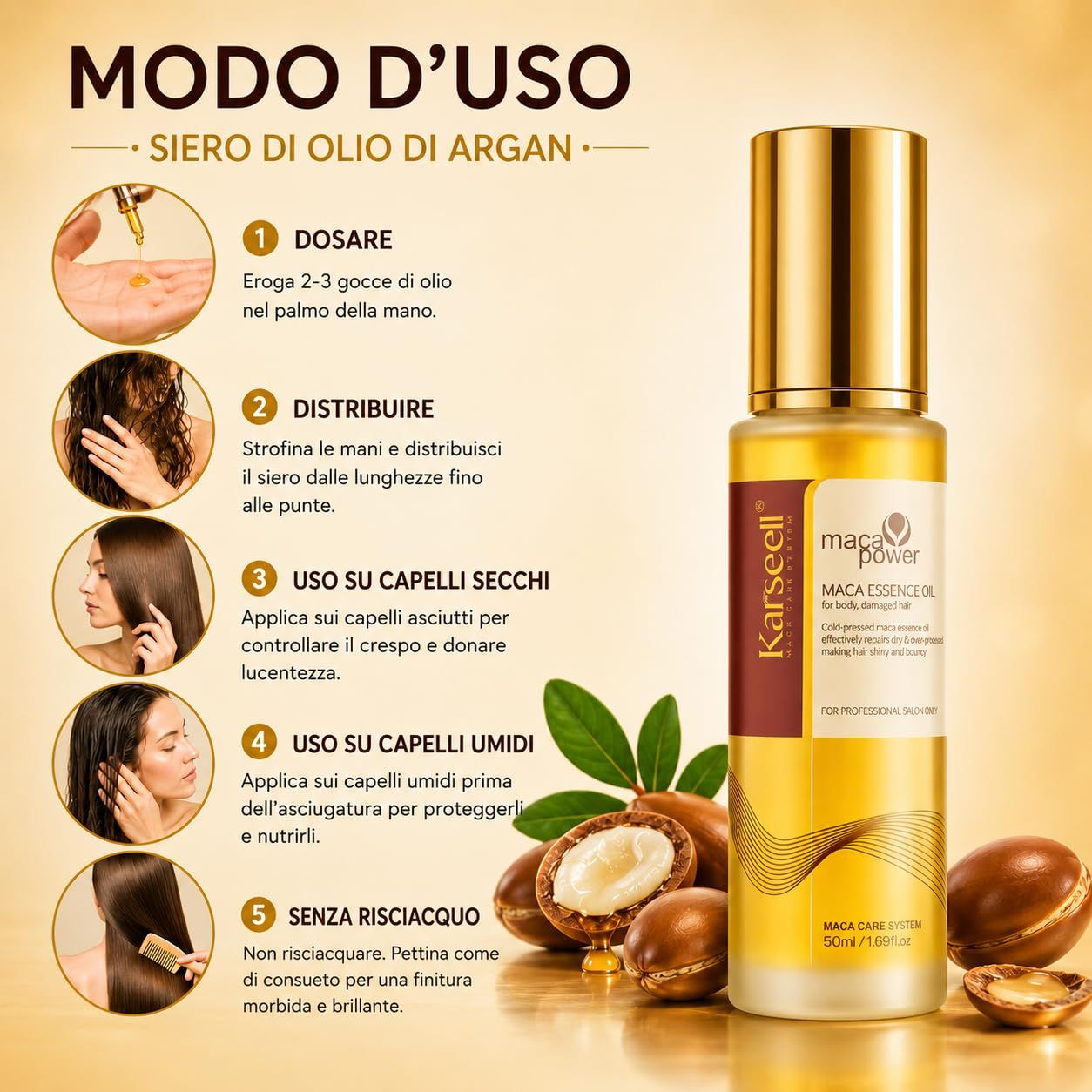 KARSEELL Siero per Capelli con Olio di Argan Idratante Riparatrice Anticrespo Brillantezza