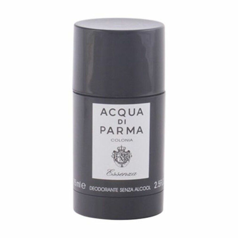 Stick deodorante grigio con etichetta bianca. Scritta: Acqua di Parma Colonia Essenza, Deodorante Senza Alcool.